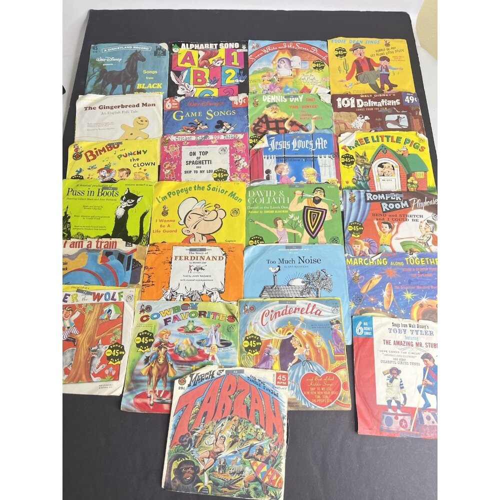 Vintage 28 Children's 45 RPM Records 25 With Sleeves 50's and 60's GC Classics